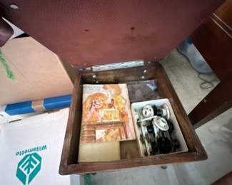 Vintage sewing chair with storage seat (open view)