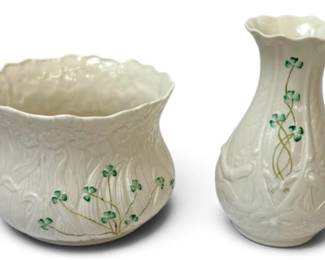 Belleek Shamrock Motif Daisy Planter and Dalriada Vase