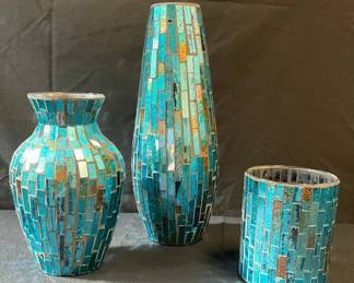 Blue Mosaic Tile Vases