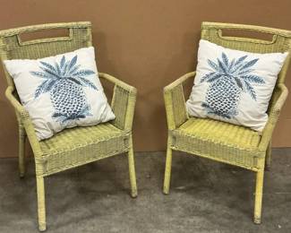 Wicker Green Chairs Pineapple Pillows