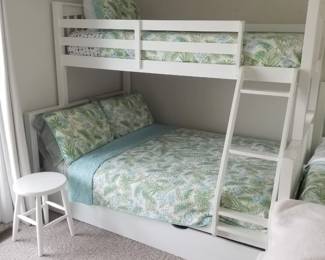 Bunk bed - twin over full with twin trundle. white stool - multiples available