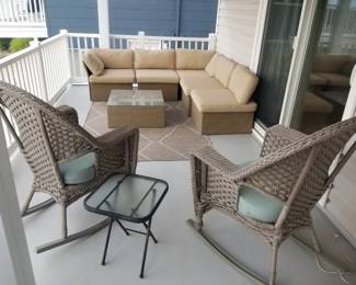 Patio conversation set; rug