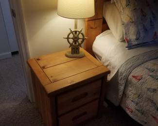 This End Up nightstand; captain's wheel table lamp