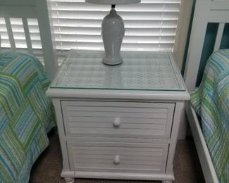 Nightstand; table lamp