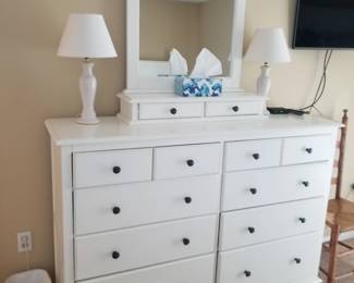 Large dresser with mirror; table lamp