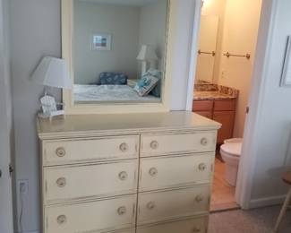 Queen bedroom suite: long dresser with mirror