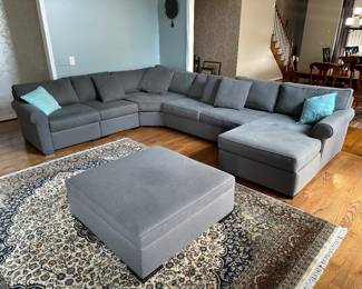 40” deep 9’9” left side 12’ 9” right side Chaise 5’7” deep Ottoman 40.5x40.5 Seating height 19”