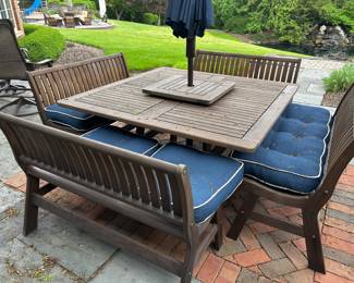 Large Jensen teak furniture outdoor set $2,200, 53' square table