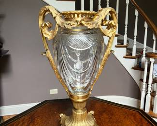 Crystal Gilt French Louis XVI monumental Gold and Crystal Vase $2,800