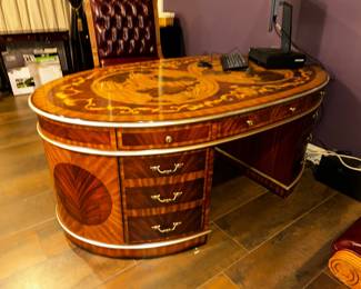 Maitland-Smith reproduction oval partners desk, Mahogany marquetry $650