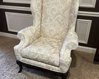 2 matching Large wing Arm chairs in white by Henredon $800