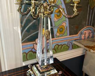 2x crystal glass candelabra