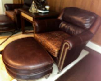 Custom soft leather side chairs x2 with custom print cushion $2,400