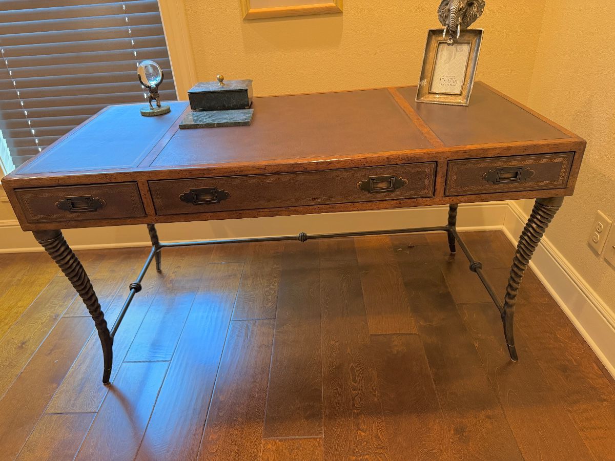 Thomasville's Hemingway Collection mahogany, brass, and leather writing desk