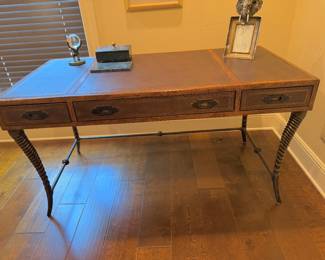 Thomasville's Hemingway Collection mahogany, brass, and leather writing desk