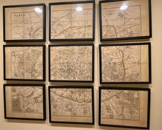 9-piece vintage Paris street map