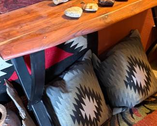 sofa table, pillows