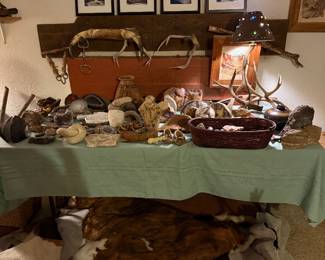 geodes, cow hides, horns