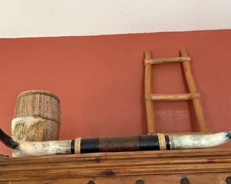 steer horns & native American baskets