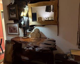 Solid redwood display shelf