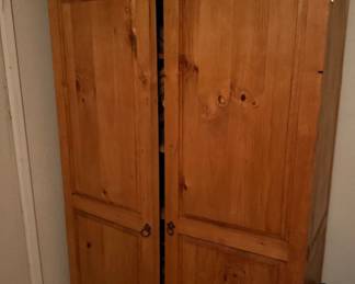 Solid rustic pine carved armoire