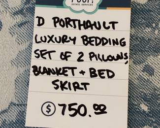 D Porthault Luxury Bedding Set of 2 Pillows, Blanket & Bed Skirt