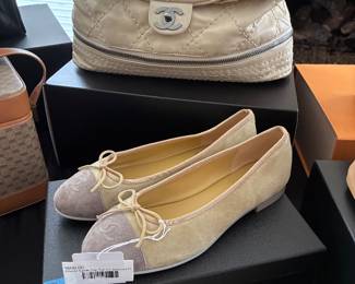 Chanel Suede Cap Toe CC Ballerina Flats