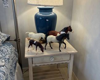 White Nightstand, Horse Figurines, Table Lamp
