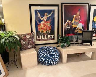 Framed Posters, Bean Bag, Plant Stand, Decorative Pillows