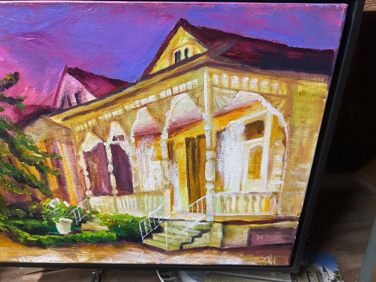 "New Orleans shotgun houses" oil painting by Adam Hall