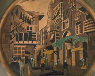 Vintage Egyptian Copper Plate  Bazaar Scene