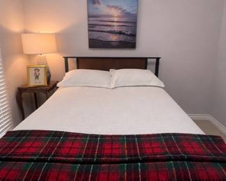 MCM Headboard, bedside tables, lamps  