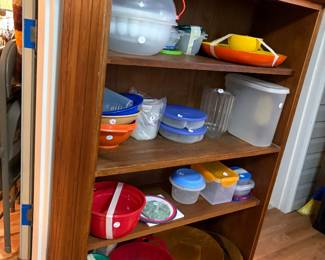 b ookcase & plastic ware