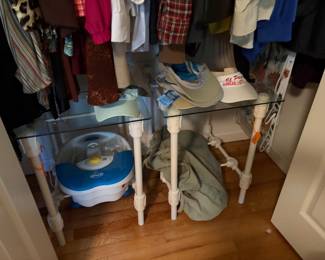 pair of white/glass top lamp tables