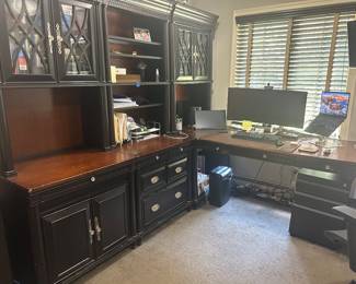 CORNER DESK UNIT ~ $500 ~ L OF LEFT SIDE 97 1/2, L OF DESK 57 1/2, W 32, H DESK 31, TOTAL H 78