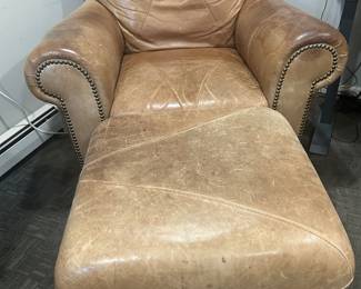 Rustic Leather Chair & Ottoman ~ $250 ~ W 40, D 40, H 26, H Back 26, Seat H 18 ,