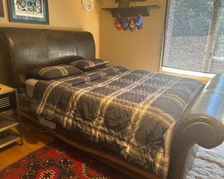 CROCODILE EMBOSSED QUEEN SLEIGH BED ~ $ 200 ~ W 66 1/2, H 33 1/2, FOOTBOARD, H 49 HEADBOARD
