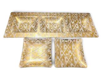 MCM Gold Clear Glass Divided Serving Tray 2 Side Dishes