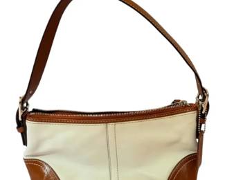 Coach Hamptons Demi Baguette Shoulder Bag Cream Brown Leather w COA