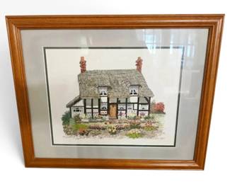 English Cottage16 X 20 Framed Handsewn Cross Stitch