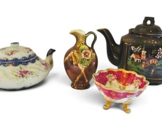 Vintage Teapots, Vase, Trinket Dish