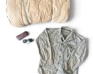 U.S. Army Sleeping Bag, Aviator Glasses, Uniform Shirt