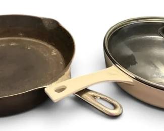Wagner 11 Cast Iron Skillet And Ayesha 10 1 2 Non Stick Skillet With Clear Lid