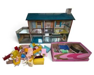 Vintage Marx Toys Metal Doll House W Furniture Accessories
