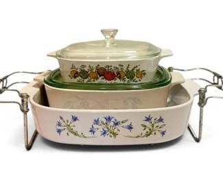 Vintage Corningware Casserole Dishes Metal Rack