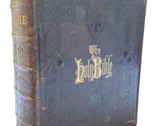 Antique 1873 Holy Bible with Embossed Leather Detailing