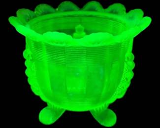 Antique Northwood Vaseline Uranium Opalescent Glass Spooner Dish