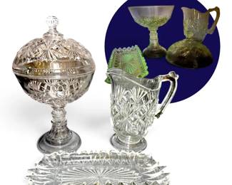 Manganese Glass Pitcher, Dish, More