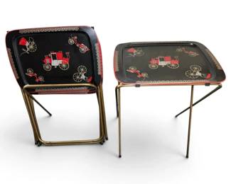 Cal Dal Metal Horse Carriage Dinner 4 Tray Set W Stand