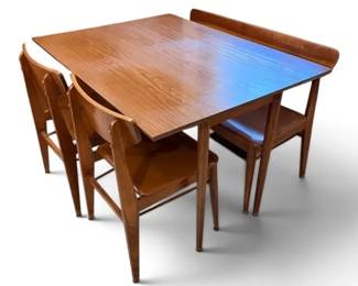 MCM Drop Leaf Kitchen Table w Chairs Bench Seat